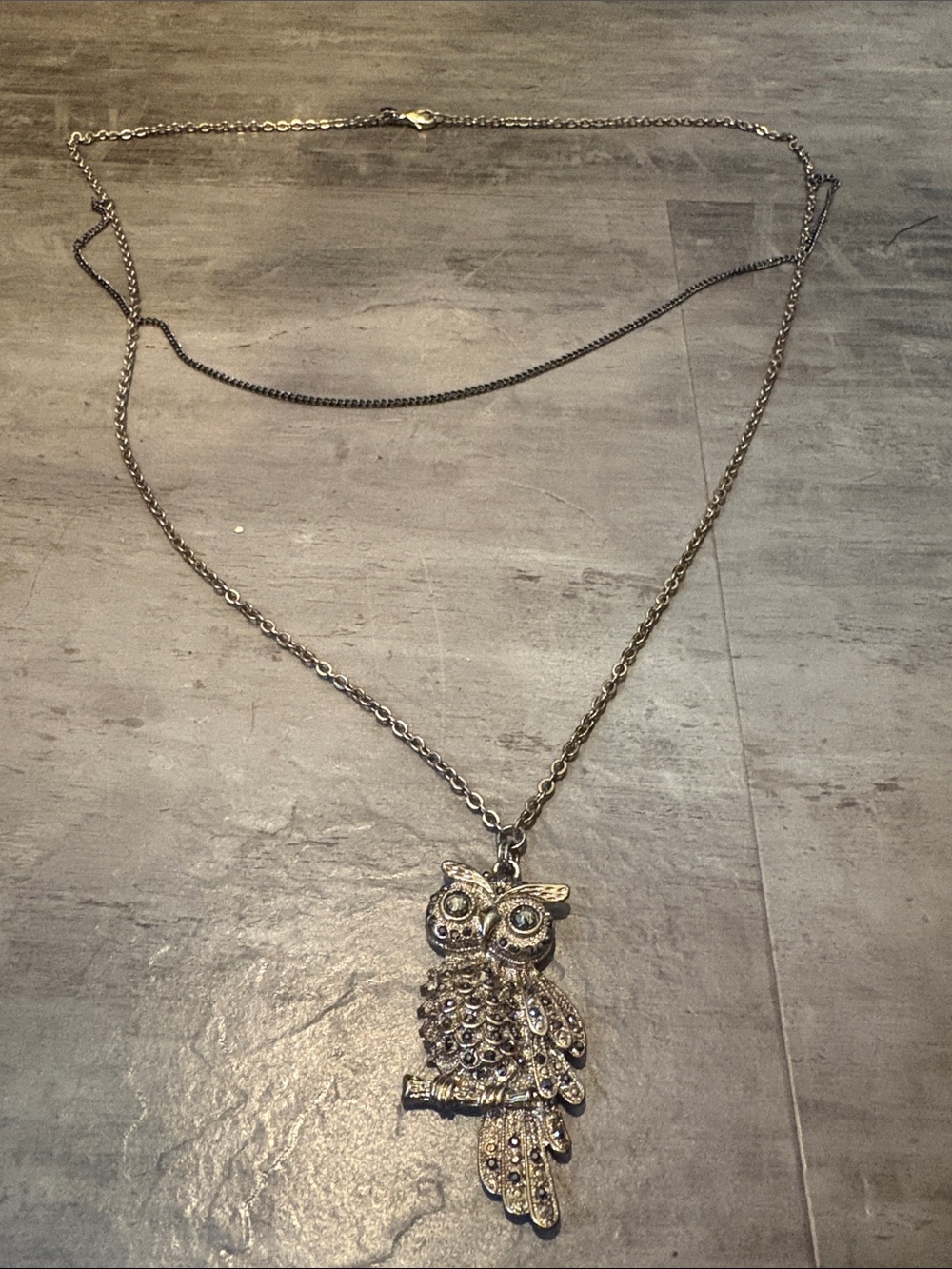 Owl Pendant Layered Chain Necklace in Antique Gold